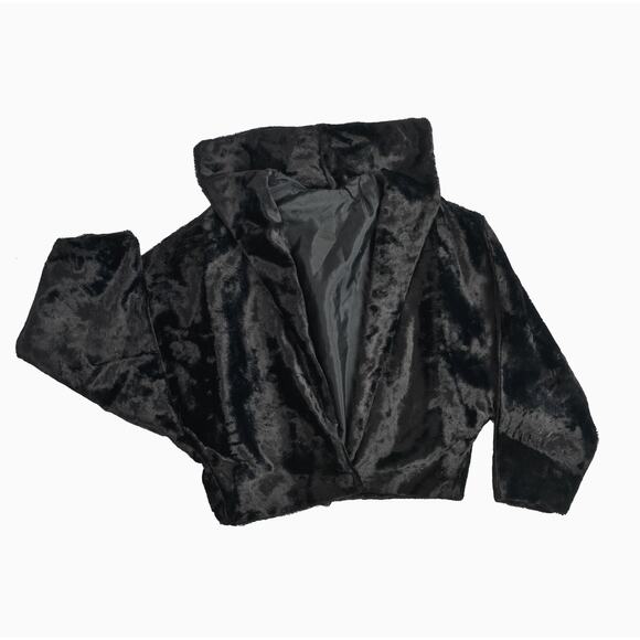 Vintage 50s 60s Black Faux Fur Dolman Sleeve Deep V Neck Cropped Jacket S M - Picture 7 of 7